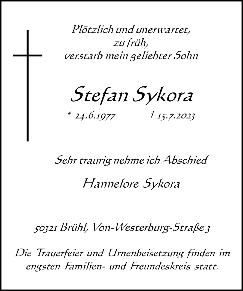 Traueranzeigen von Stefan Sykora | WirTrauern