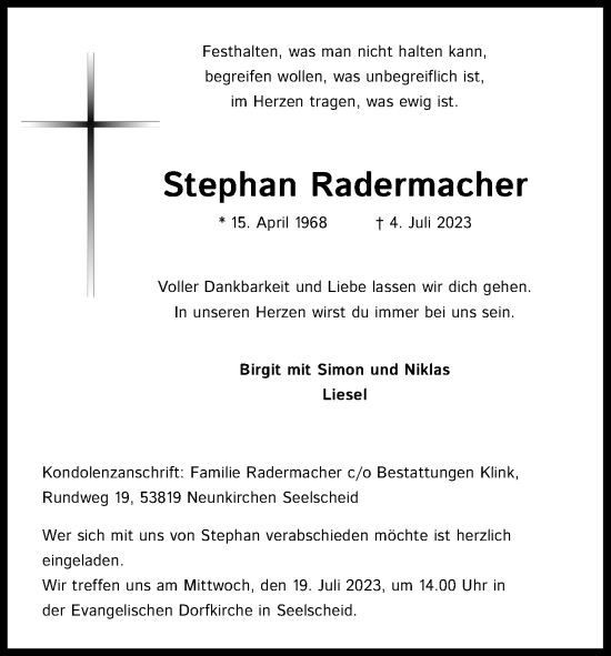 Anzeige von Stephan Radermacher von Kölner Stadt-Anzeiger / Kölnische Rundschau / Express