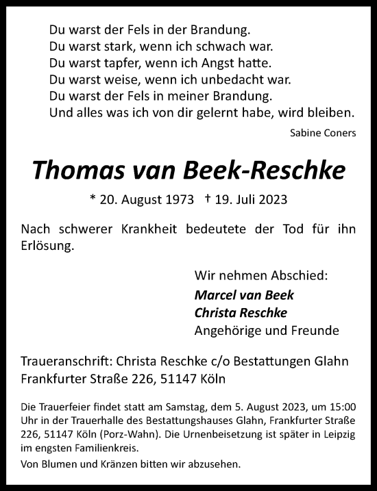 Anzeige von Thomas van Beek-Reschke von  EXPRESS - Die Woche 