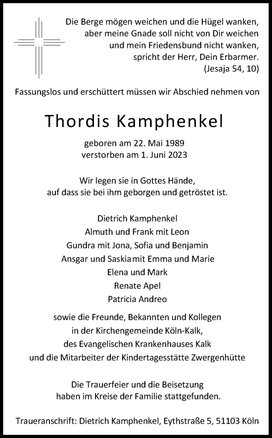 Anzeige von Thordis Kamphenkel von Kölner Stadt-Anzeiger / Kölnische Rundschau / Express