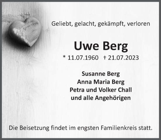 Anzeige von Uwe Berg von  Schlossbote/Werbekurier 