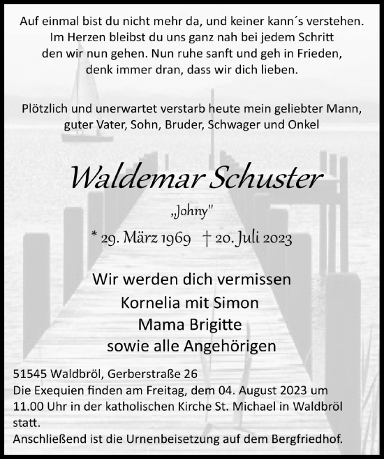 Anzeige von Waldemar Schuster von  Lokalanzeiger 