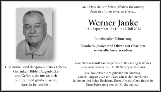 Anzeige von Werner Janke von  Werbepost 