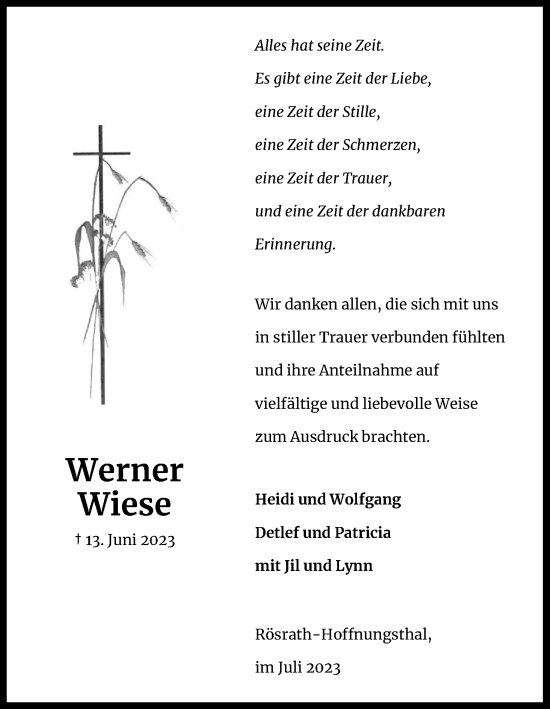 Anzeige von Werner Wiese von Kölner Stadt-Anzeiger / Kölnische Rundschau / Express