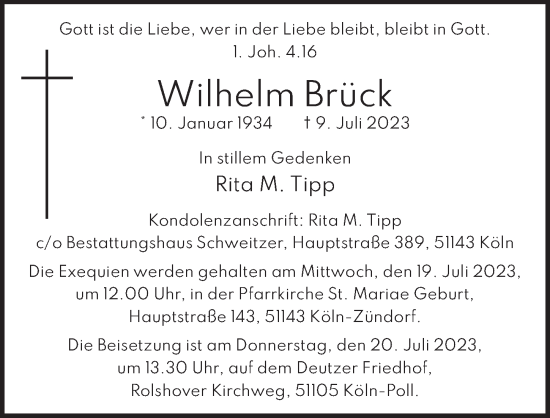 Anzeige von Wilhelm Brück von  EXPRESS - Die Woche 