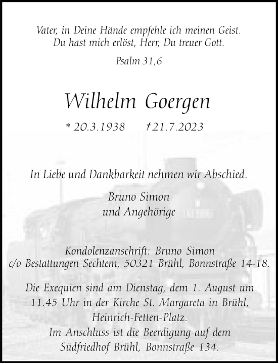 Anzeige von Wilhelm Goergen von  Schlossbote/Werbekurier 