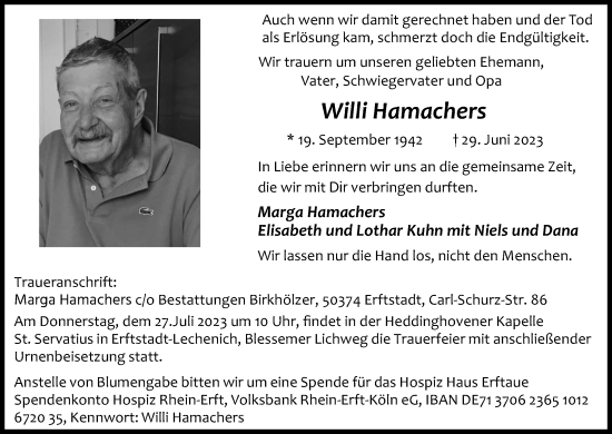 Anzeige von Willi Hamachers von Kölner Stadt-Anzeiger / Kölnische Rundschau / Express