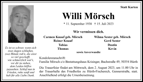 Anzeige von Willi Mörsch von  Wochenende 