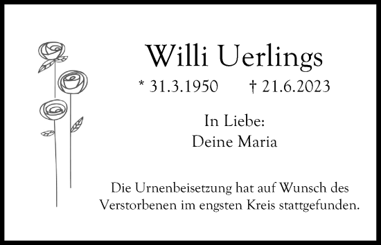 Anzeige von Willi Uerlings von Kölner Stadt-Anzeiger / Kölnische Rundschau / Express