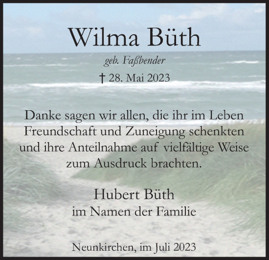 Anzeige von Wilma Büth von Kölner Stadt-Anzeiger / Kölnische Rundschau / Express