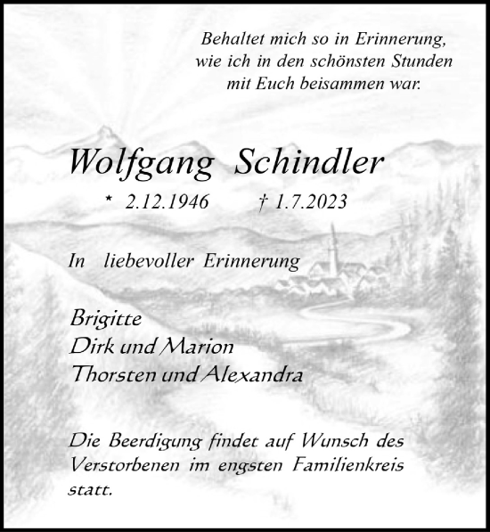 Anzeige von Wolfgang Schindler von  Schlossbote/Werbekurier 