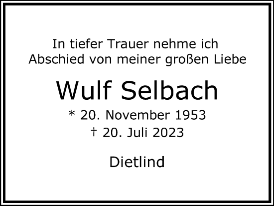 Anzeige von Wulf Selbach von Kölner Stadt-Anzeiger / Kölnische Rundschau / Express