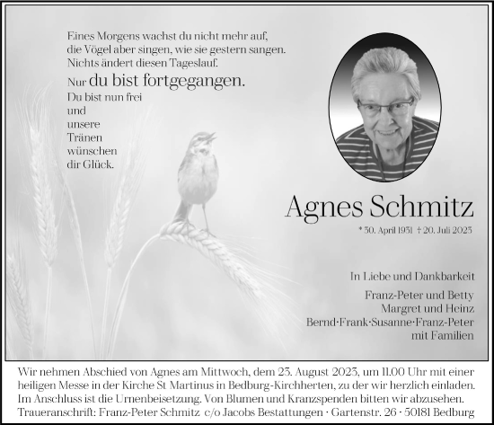 Anzeige von Agnes Schmitz von  Werbepost 