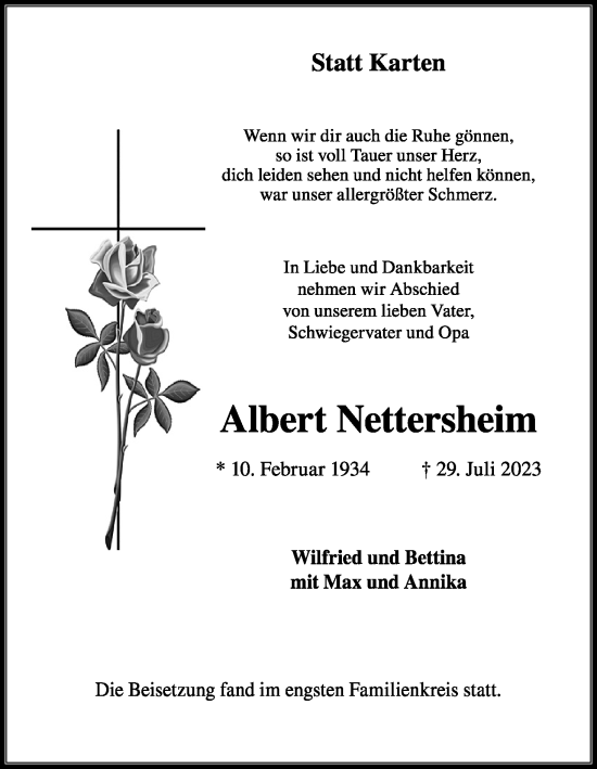 Anzeige von Albert Nettersheim von Kölner Stadt-Anzeiger / Kölnische Rundschau / Express