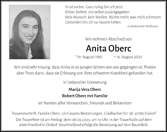 Anzeige von Anita Oberc von  Werbepost 