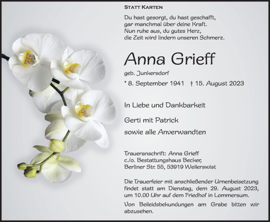 Anzeige von Anna Grieff von  Blickpunkt Euskirchen 