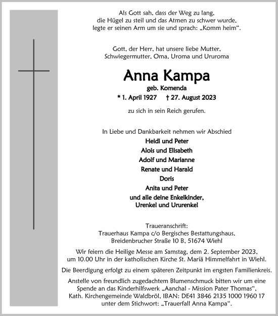 Anzeige von Anna Kampa von Kölner Stadt-Anzeiger / Kölnische Rundschau / Express