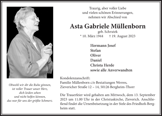 Anzeige von Asta Gabriele Müllenborn von  Werbepost 