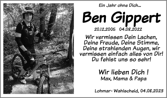 Anzeige von Ben Gippert von Kölner Stadt-Anzeiger / Kölnische Rundschau / Express