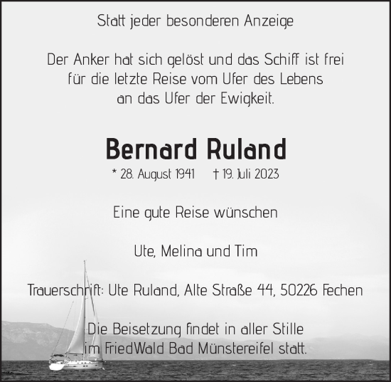 Anzeige von Bernard Puland von  Werbepost 