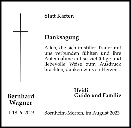 Anzeige von Bernhard Wagner von  Schlossbote/Werbekurier 