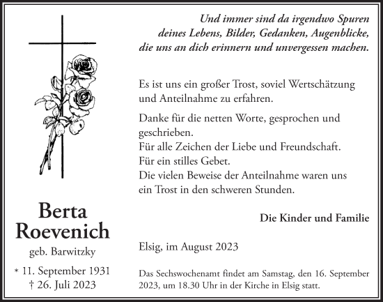 Anzeige von Berta Roevenich von  Blickpunkt Euskirchen 