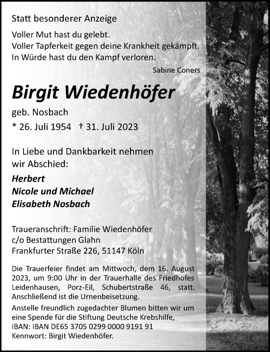 Anzeige von Birgit Wiedenhöfer von  EXPRESS - Die Woche 