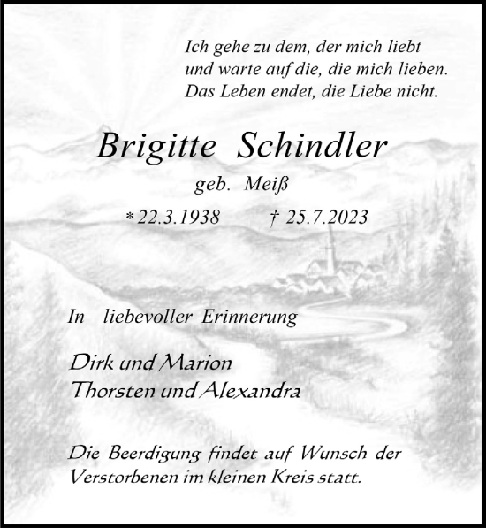 Anzeige von Brigitte Schindler von  Schlossbote/Werbekurier 