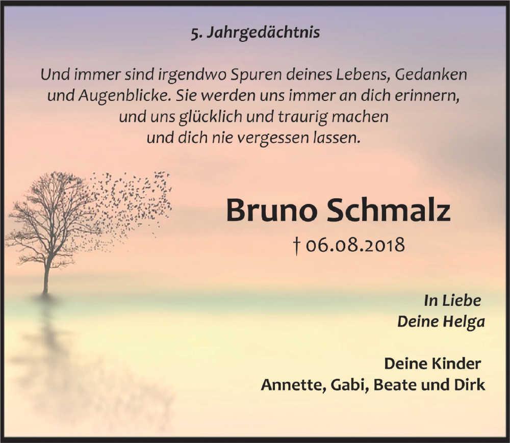  Traueranzeige für Bruno Schmalz vom 04.08.2023 aus  Anzeigen Echo 