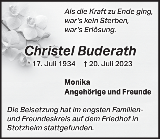 Anzeige von Christel Buderath von  Blickpunkt Euskirchen 