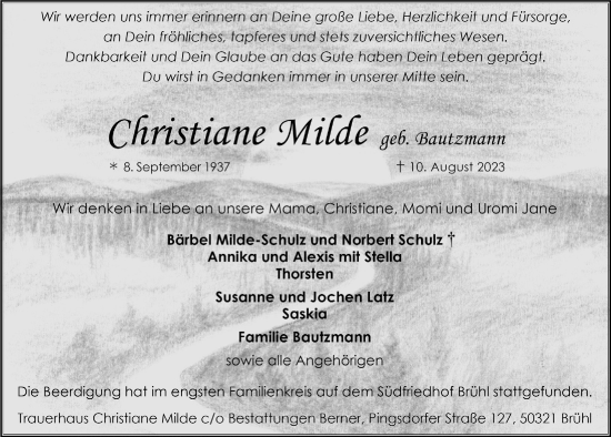 Anzeige von Christiane Milde von  Schlossbote/Werbekurier 