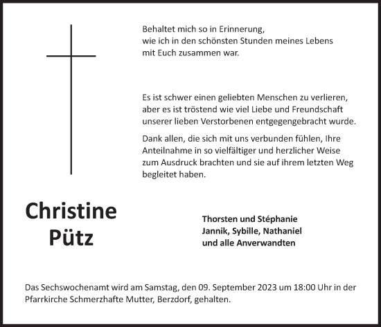 Anzeige von Christine Pütz von  Schlossbote/Werbekurier 