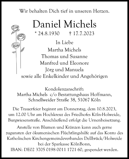 Anzeige von Daniel Michels von Kölner Stadt-Anzeiger / Kölnische Rundschau / Express