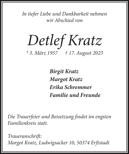 Anzeige von Detlef Kratz von  Werbepost 