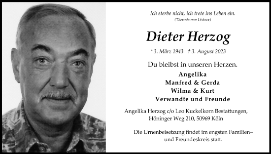 Anzeige von Dieter Herzog von Kölner Stadt-Anzeiger / Kölnische Rundschau / Express