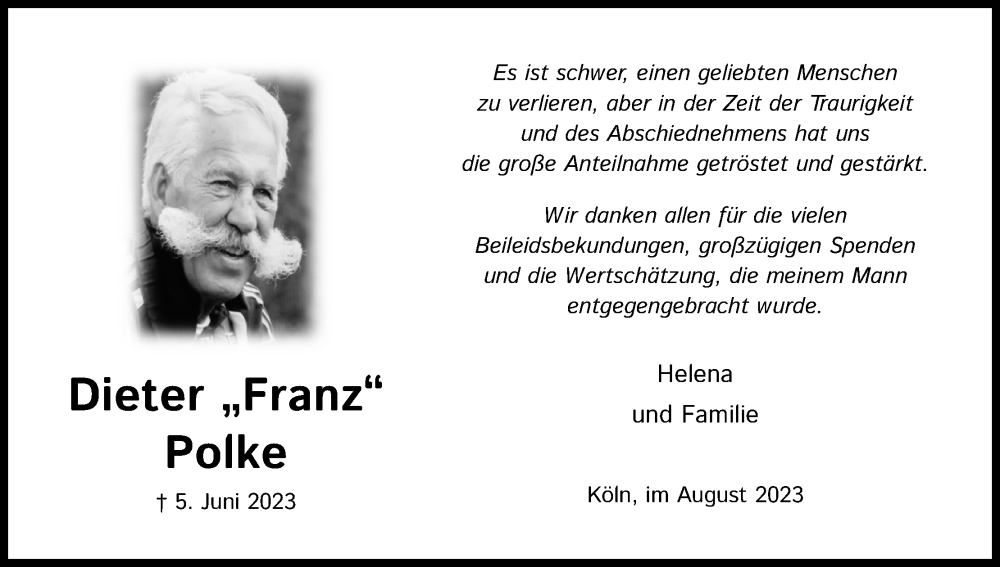  Traueranzeige für Dieter Polke vom 18.07.2023 aus Kölner Stadt-Anzeiger / Kölnische Rundschau / Express