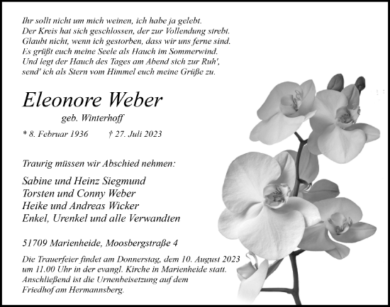 Anzeige von Eleonore Weber von  Anzeigen Echo 