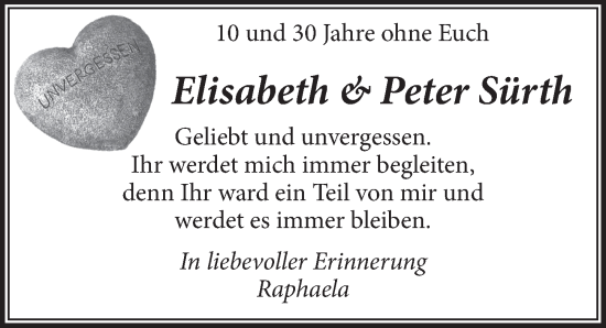 Anzeige von Elisabeth Sürth von  Wochenende 