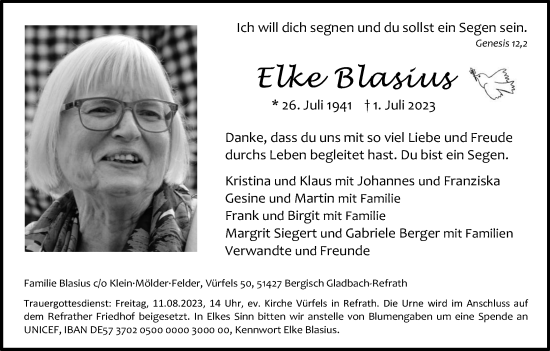 Anzeige von Elke Blasius von Kölner Stadt-Anzeiger / Kölnische Rundschau / Express