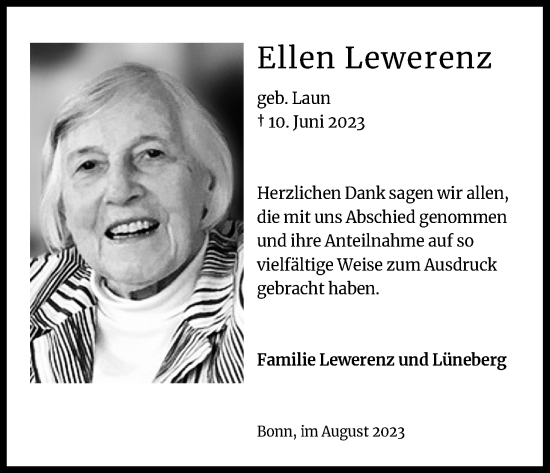 Anzeige von Ellen Lewerenz von Kölner Stadt-Anzeiger / Kölnische Rundschau / Express