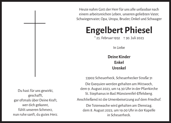 Anzeige von Engelbert Phiesel von  Blickpunkt Euskirchen 