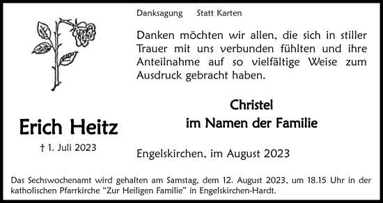 Anzeige von Erich Heitz von Kölner Stadt-Anzeiger / Kölnische Rundschau / Express