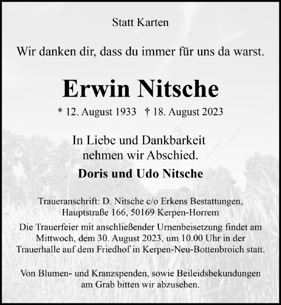 Anzeige von Erwin Nitsche von  Werbepost 