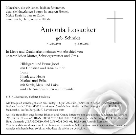 Anzeige von Antonia Losacker 