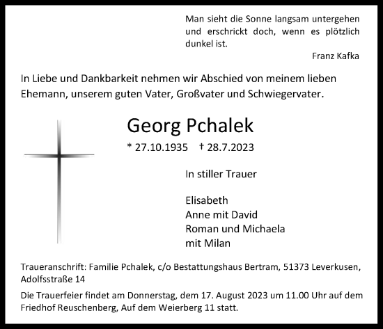 Anzeige von Georg Pchalek von KÖLNER STADT-ANZEIGER / KÖLNISCHE RUNDSCHAU / EXPRESS