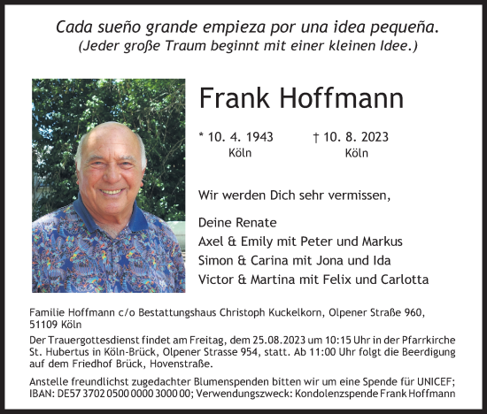 Anzeige von Frank Hoffmann von Kölner Stadt-Anzeiger / Kölnische Rundschau / Express