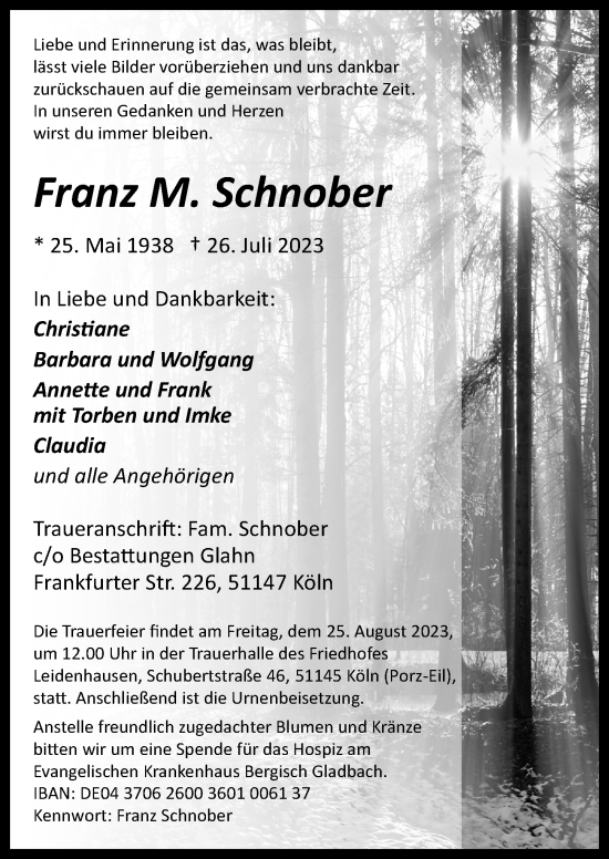 Anzeige von Franz M. Schnober von  Bergisches Handelsblatt  EXPRESS - Die Woche 