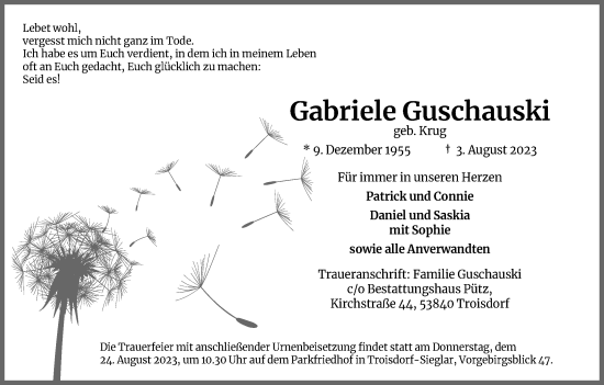 Anzeige von Gabriele Guschauski von Kölner Stadt-Anzeiger / Kölnische Rundschau / Express