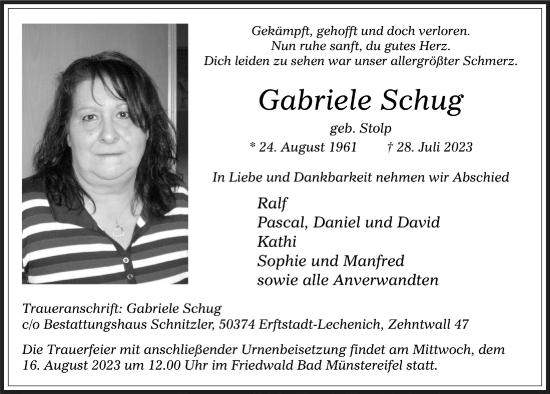 Anzeige von Gabriele Schug von  Werbepost 