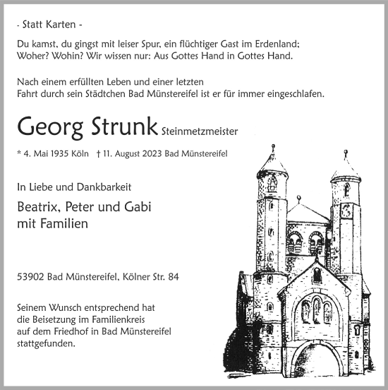 Anzeige von Georg Strunk von  Blickpunkt Euskirchen 